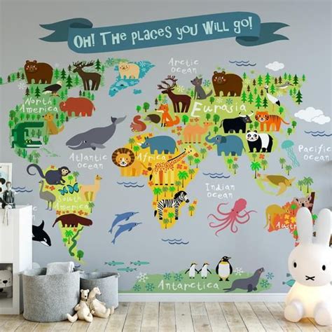 Oh The Places You Will Go Wall Mural Kids World Atlas Map No Etsy In 2021 Kids Wall Murals