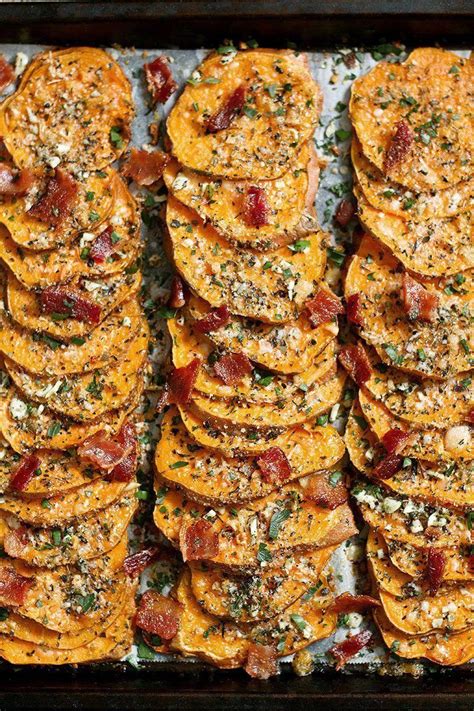 Roasted Sweet Potatoes With Garlic Parmesan And Bacon Savory Sweet
