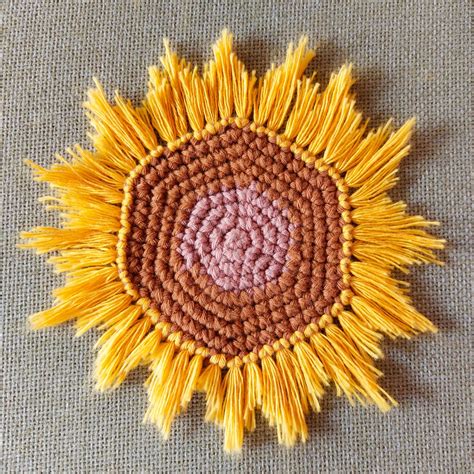 Free Pattern Crochet Sunflower Fringe Coaster The Morning Hooker