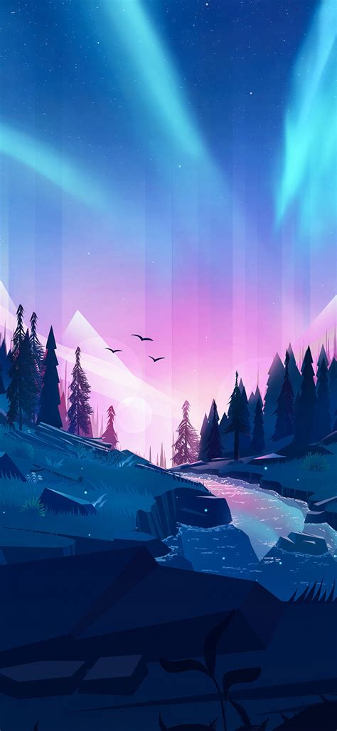 1125x2436 Auroral Forest 4k Illustration Iphone Xsiphone 10iphone X