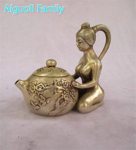 art collection old chinese handmade tibet silver sexy women tea pot metal teapot craft for home