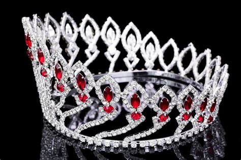 Full Crown Red Rhinestone Crystal Pageant Tiara Prom King Crown With