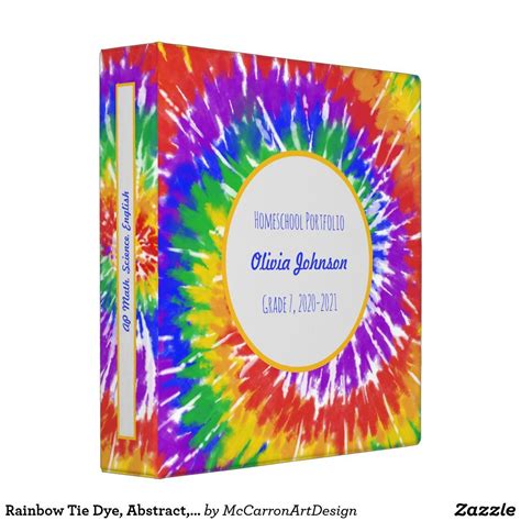Rainbow Tie Dye Abstract Bright Colorful School 3 Ring Binder