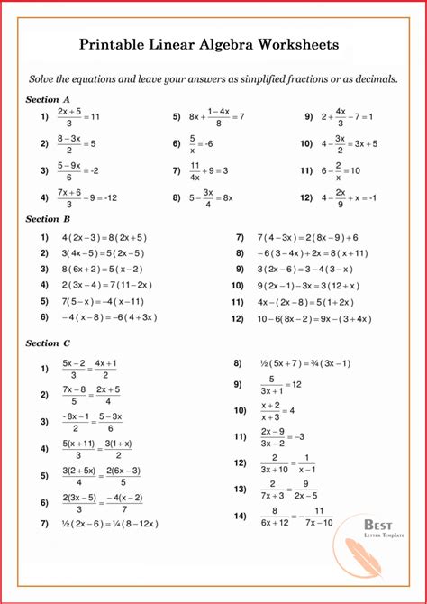 Free Printable Algebra Worksheets Printable Templates