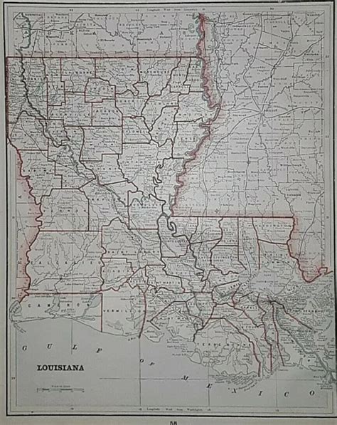 Old Antique 1891 Railroad And County Map Louisiana Vintage