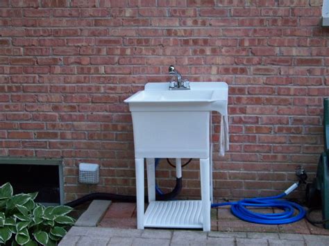 An easy hack is building an outdoor sink that is fed from a garden hose and empties into a bucket. outdoor sink station/ for workshop | Garden sink, Outdoor ...