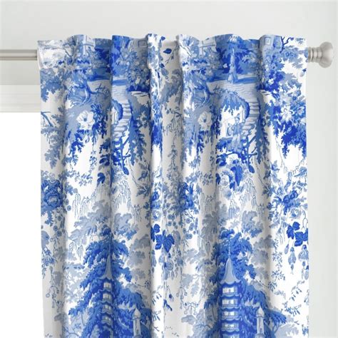 Chinoiserie Curtain Panel Chinoiserie Palace Willow Blue By Etsy