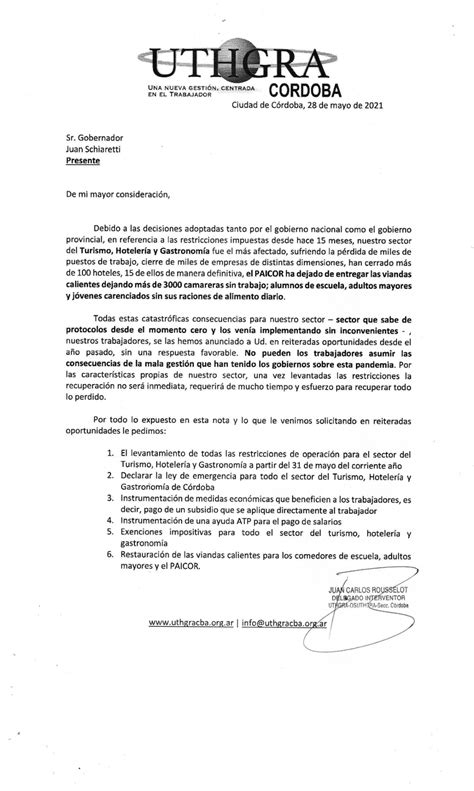 Comunicado Para El Gobernador Juan Schiaretti Nuevo Uthgra C Rdoba