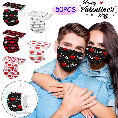 Buy 50pc Adult Valentines Day Print Mask Disposable Face Mask 3ply Ear