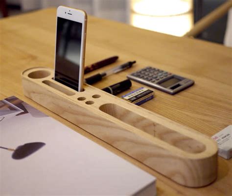 wooden business cardpenpencilmobile phone stand caddy office