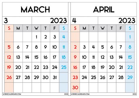 Free March And April 2023 Calendar Printable Pdf In Landscape