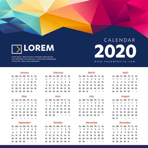 Calendar 2020 Colorful Template Vector Illustration Wall Desk Office