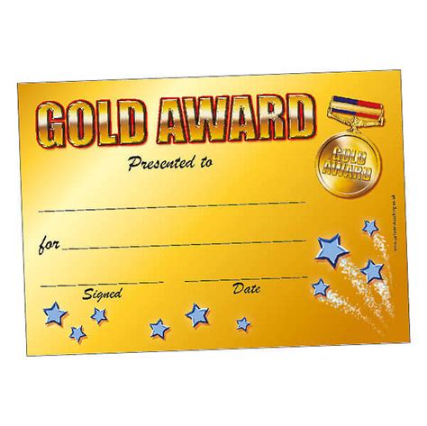 Gold Award Certificates A5 Pack Of 20 Pupil Reward