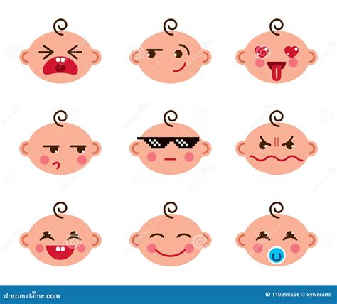 Ślicznej Dziecko Kreskówki Wektorowe Płaskie Ikony Ustawiać Emoji