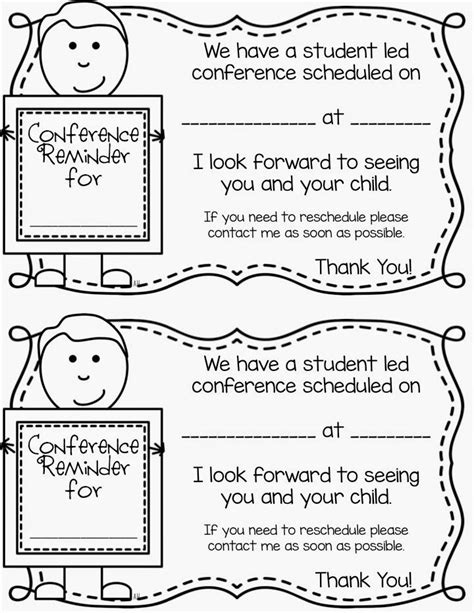 Free Student Led Conference Reminder Note Parent Teacher Conference