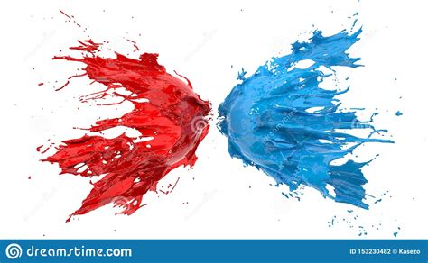 Red And Blue Fluid Splash On White Background 3d Illustration Stock
