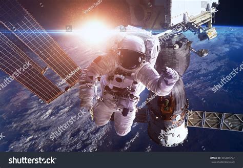 International Space Station Astronauts Over Planet Stock Photo Edit