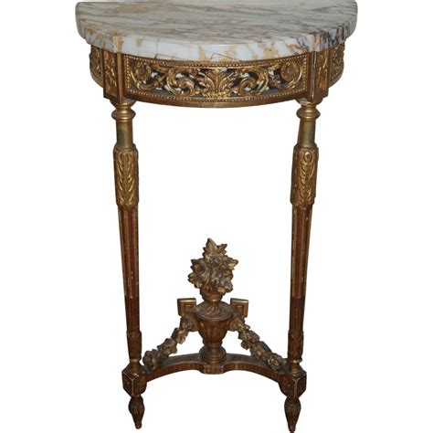 Small Louis XVI Period Giltwood Neoclassical Demilune Console Table with Marble Top , 18th ...