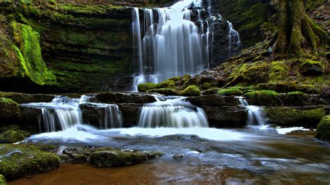 Cascade Moss Rock Waterfall England Hd Nature Wallpapers