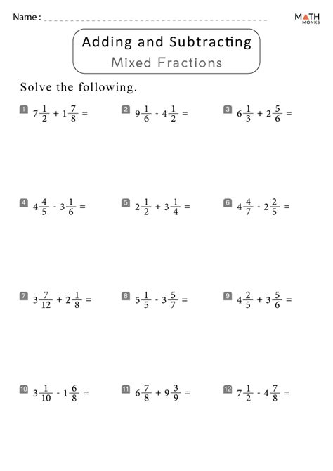 Mixed Number Addition And Subtraction Worksheet Worksheets For
