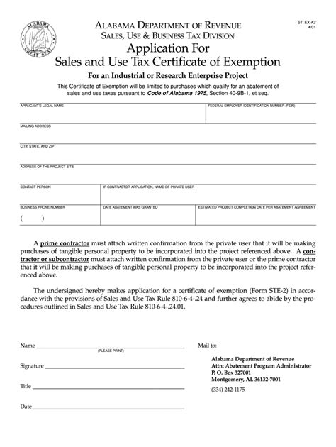 Alabama State Sales And Use Tax Certificate Of Exemption Form Ste 1