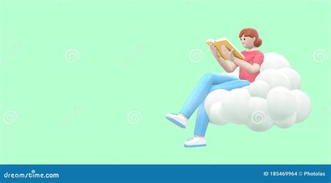 Literature Fan A Young Girl In The Sky On A Cloud Is Reading A Book