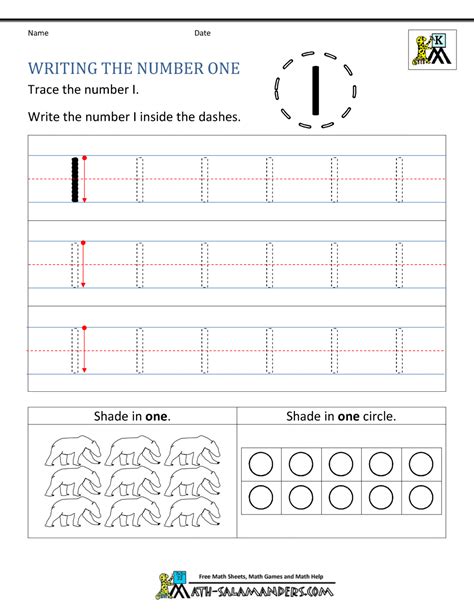 Free Printable Kindergarten Worksheets Writing Number 1 1000 ×1