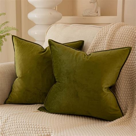 Juspurbet Olive Decorative Velvet Throw Pillow Covers 14x14
