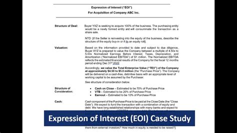 Expressions Of Interest In Manda Part 2 Eoi Case Study Example Youtube