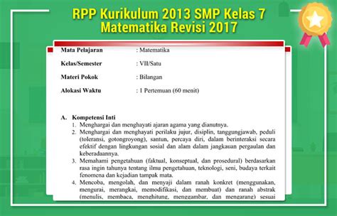 Unduh sebagai doc, pdf, txt atau baca online dari scribd. RPP Kurikulum 2013 SMP Kelas 7 Matematika Revisi 2017 ...