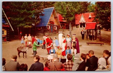 north pole new york~santa s workshop~santa w elf and reindeer~mrs claus~1963 pc 12 00 picclick