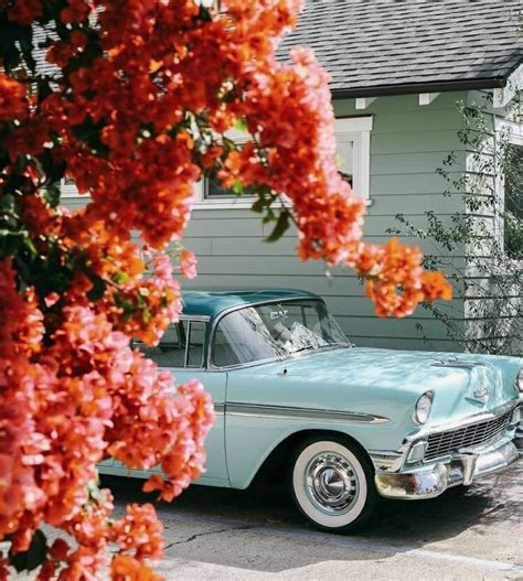 vintage cars flowers wallpaper 50s aesthetic...