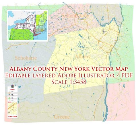 Albany County New York Us Map Vector Exact State Plan High Detailed