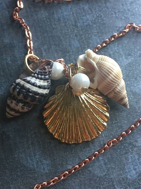 Seashell Necklace Beach Necklace Rose Gold Beach Jewelry Etsy