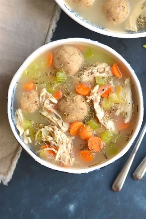 The dumplings we're talking about here are traditional british and irish ones, made from balls of dough that are then cooked mainly in stews and casseroles. Healthy Chicken Dumpling Soup {GF, Low Cal} - Skinny ...