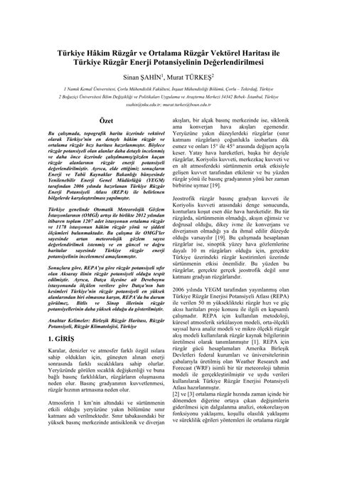 PDF Türkiye Hâkim Rüzgâr ve Ortalama Rüzgâr Vektörel Haritası ile