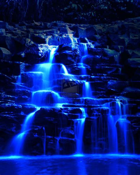Night Time Waterfall Black And Blue Wallpaper Blue Aesthetic Dark