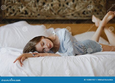 Young Sweet Girl Lying On Bed Stock Image Image Of Neat Adult 153801927