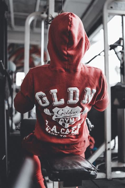 Golden Aesthetics Mens Red Gym Crest Hoodie Golden Aesthetics