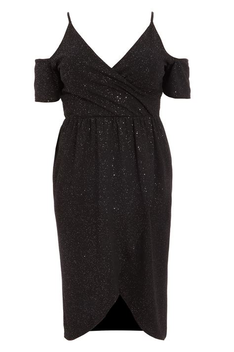Curve Black Glitter Dress Quiz Clothing