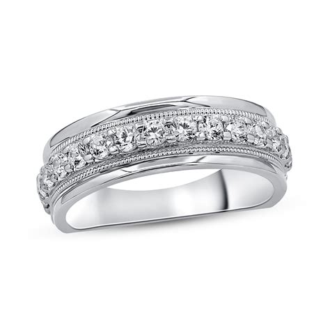 Mens Diamond Wedding Ring 1 Ct Tw Round Cut 10k White Gold Kay