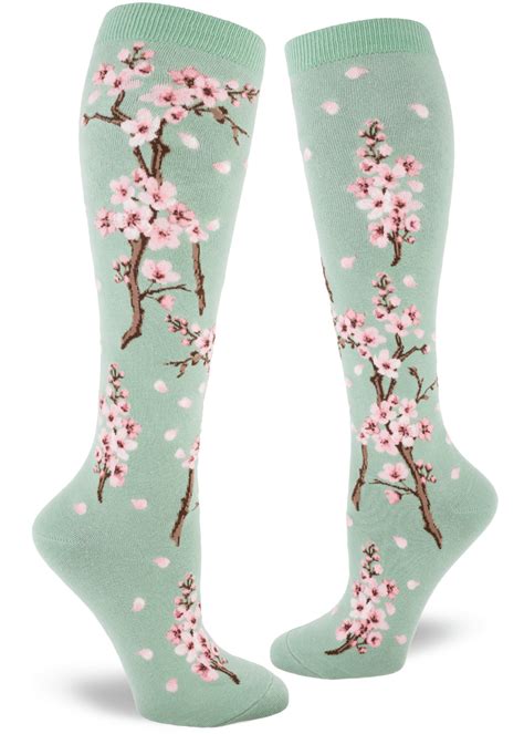 Cherry Blossom Knee Socks Green Modsocks Novelty Socks