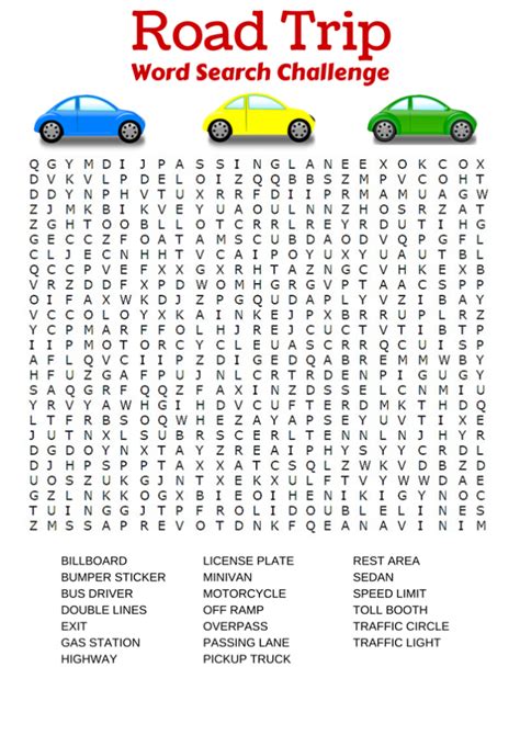 Printable Car Word Search Puzzles