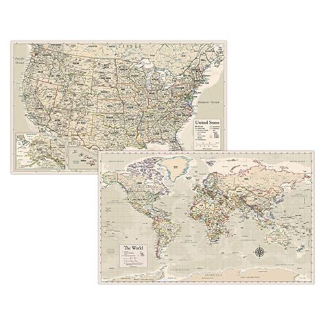 Buy Antique Laminated World Map And Us Map Poster Set 18 X 29 Wall