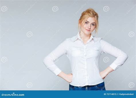 Portrait Of Beautiful Confident Young Woman In White Shirt Stock Image