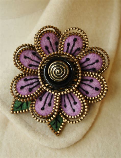 Felt And Zipper Flower Brooch By Woolly Fabulous Zipper Jewelry Felt
