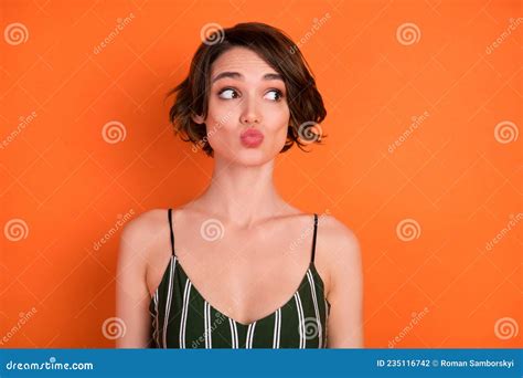 Photo Of Young Girl Pouted Lips Send Air Kiss Flirty Look Empty Space