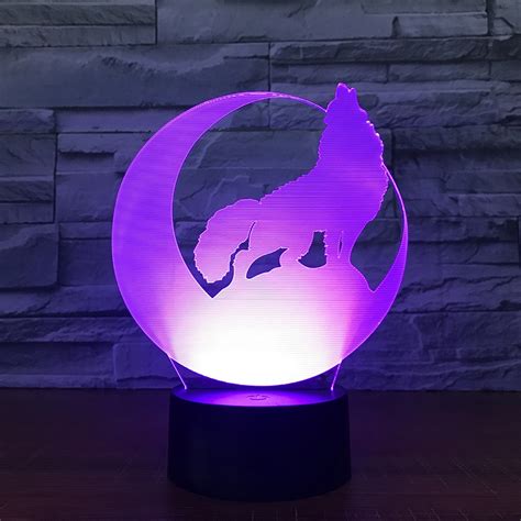 Wolf Usb Night Light 3d Atmosphere Light 7 Color Touch Led