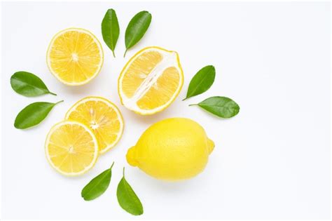 Premium Photo Lemon And Slices With Leaves Isolated On White