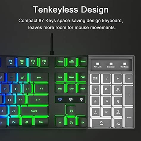Mftek Rgb Rainbow Gaming Keyboard And Mouse Combo Compact 87 Keys